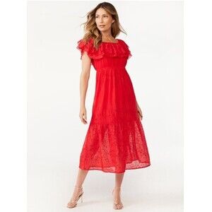 Red Ruffled Tiered Midi Sundress